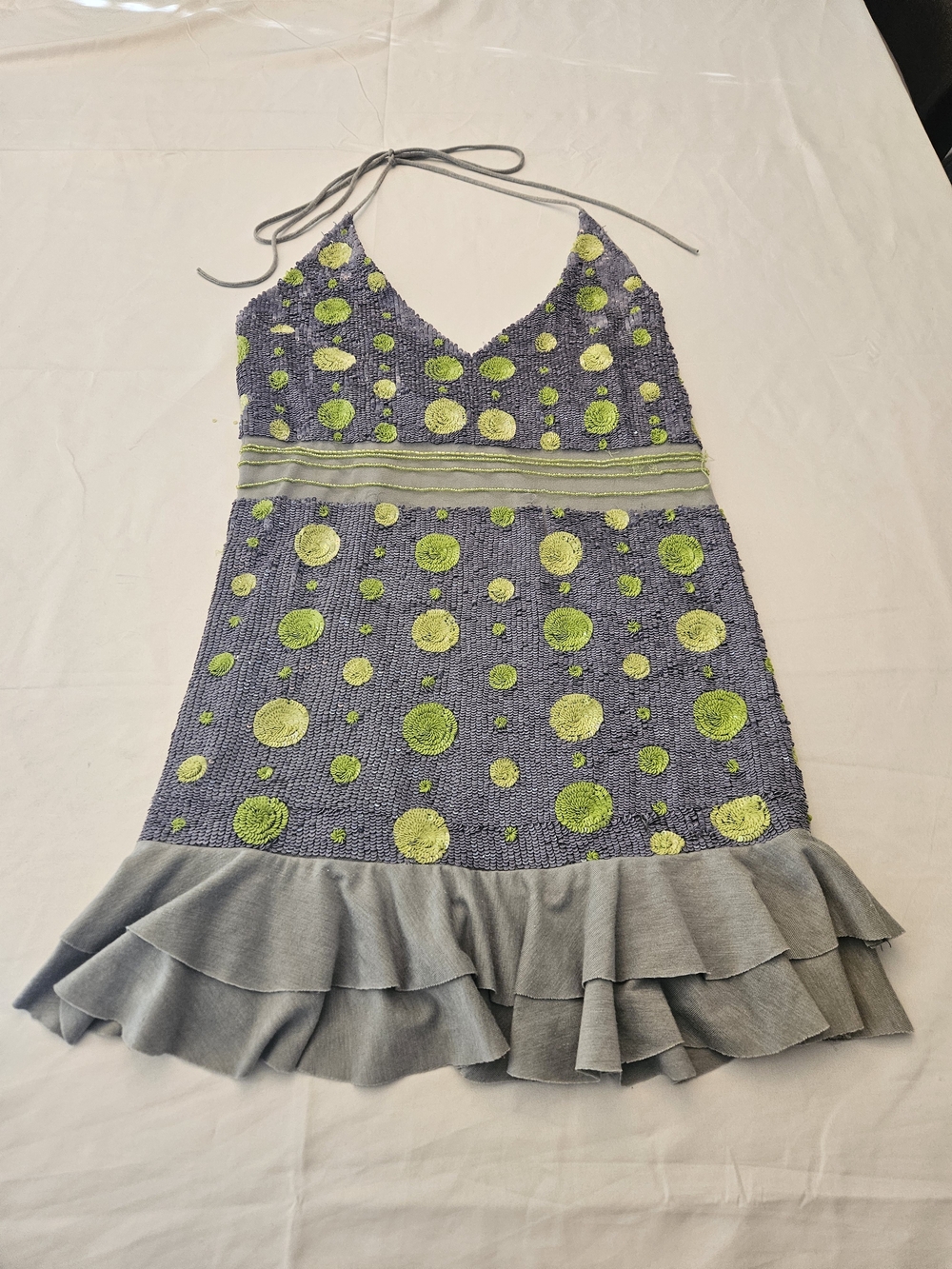 remanika Lavender Halter Knit Dress with Lime Polka Dots